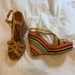 Kate Spade - Colorful Strappy Wedge Sandals. Nude patent straps.
